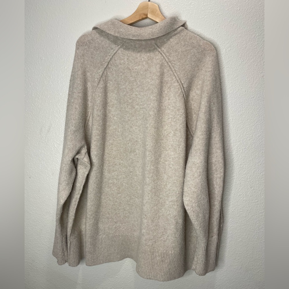 aerie Cream Collared V-Neck Pullover Oversized Sweater Size Large - Picture 2 of 4